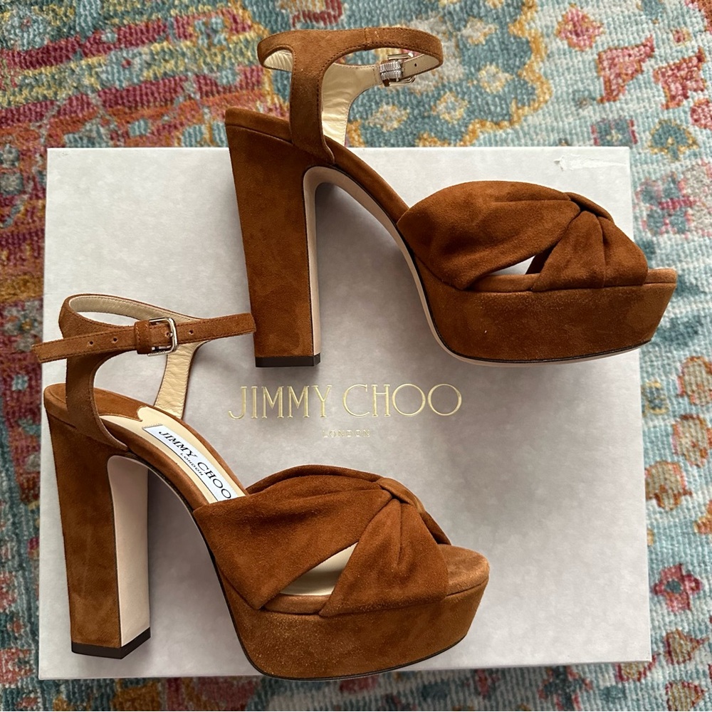 JIMMY CHOO Heloise 120 knotted suede platform sandals 37 NWT